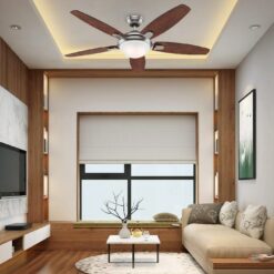 Mẫu quạt trần Hunter Contempo 50612 sở hữu năm cánh quạt với chất liệu gỗ 2 mặt